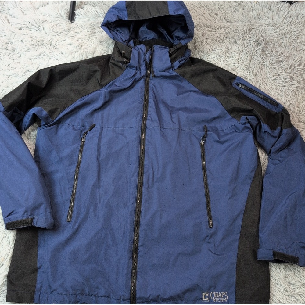 Chaps Jacket Mens 2XL Tall Blue Removable Hoodie Rain Zip Up Pockets Gorpcore